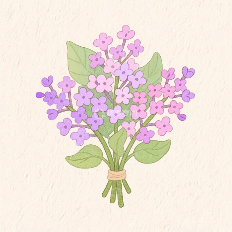 高清大图下载【趣麦麦图】卡通水彩手绘丁香花束素材4