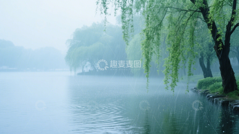 高清大图下载【趣麦麦图】雨湖垂柳朦胧景3