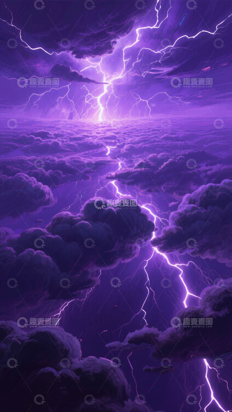 高清大图下载【趣麦麦图】紫色雷电奇幻夜2
