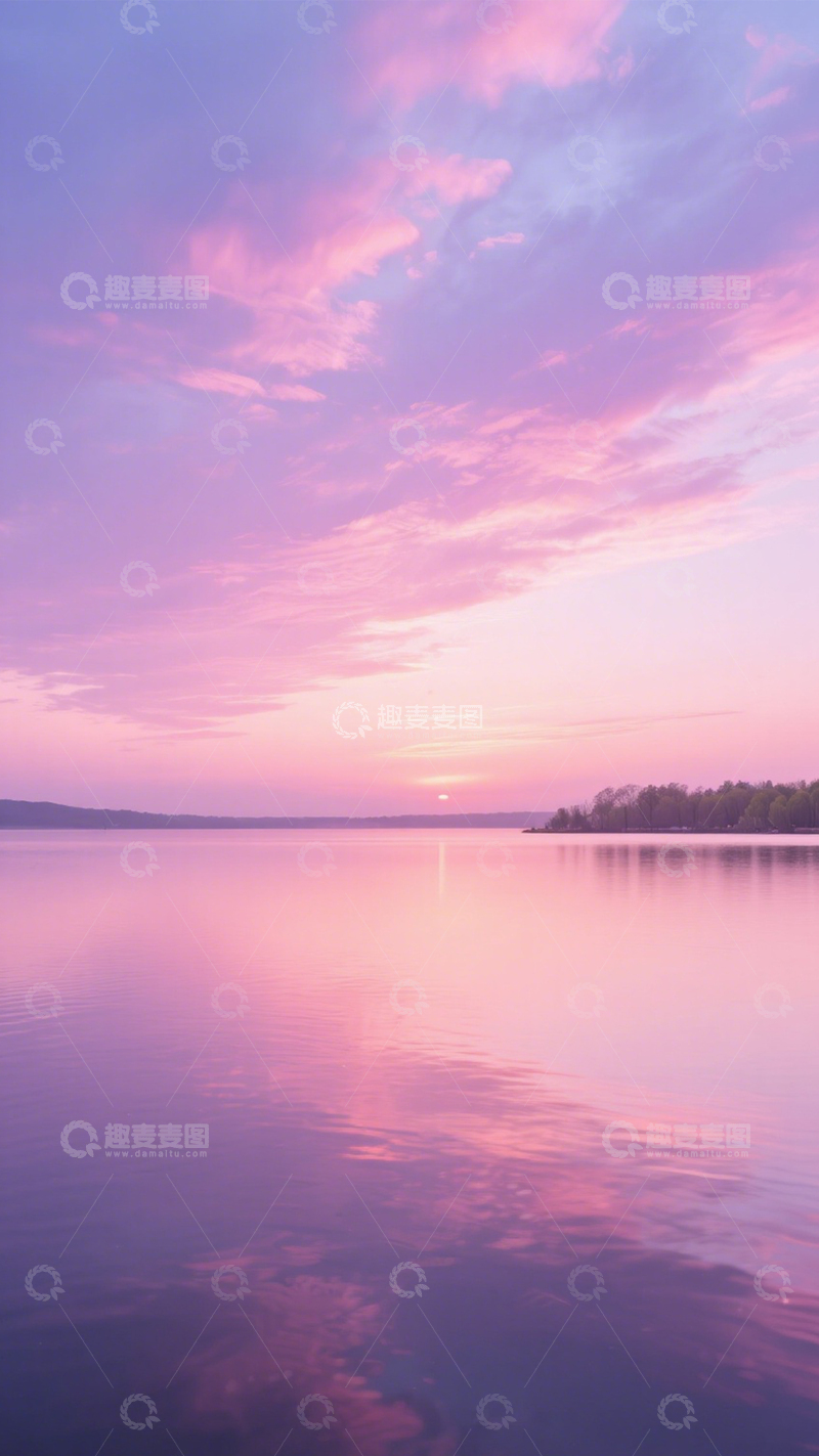 高清大图下载【趣麦麦图】粉紫晚霞湖景系列1