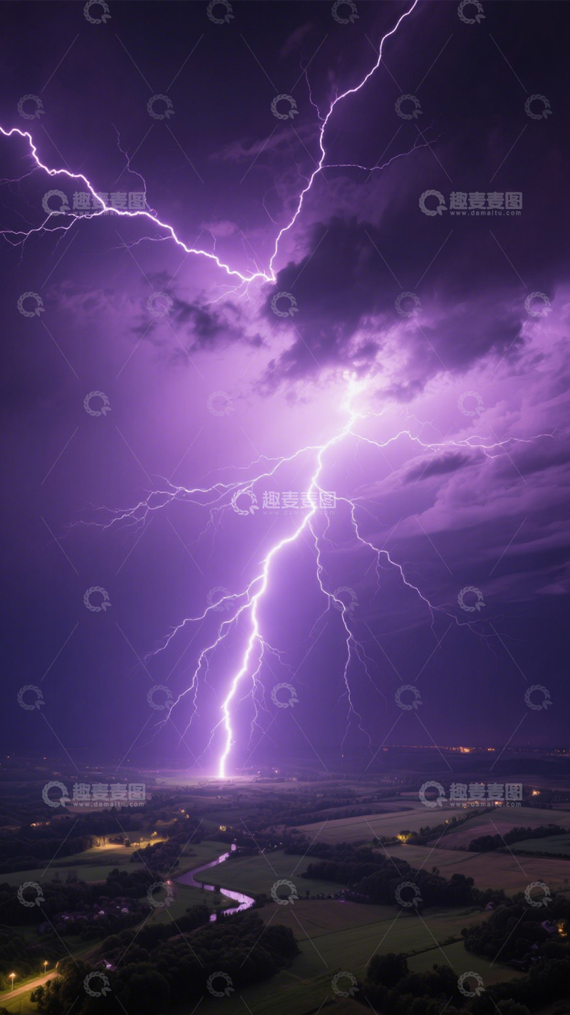 高清大图下载【趣麦麦图】紫色闪电夜景奇观1
