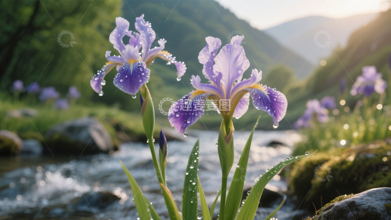 高清大图下载【趣麦麦图】溪边鸢尾清新画4