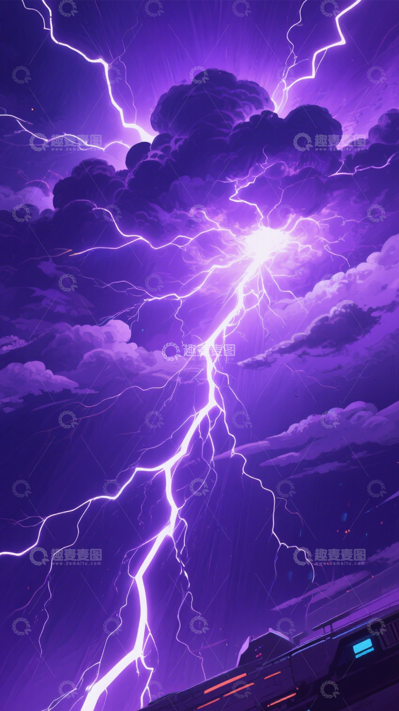 高清大图下载【趣麦麦图】紫色雷电奇幻夜1