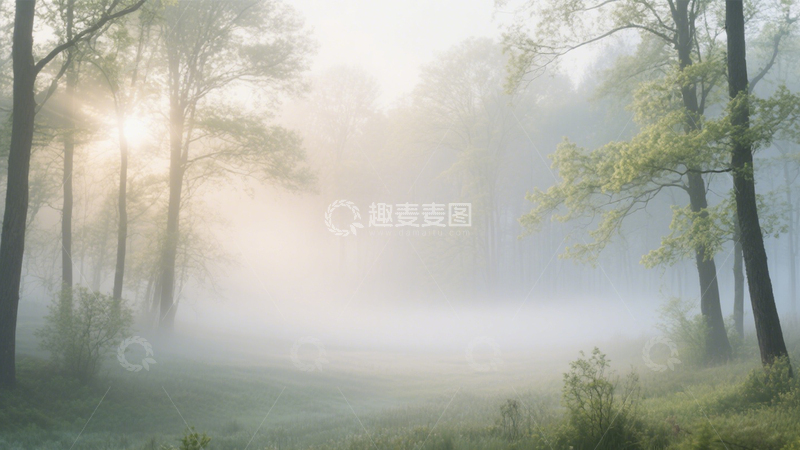 高清大图下载【趣麦麦图】雾林阳光森林景4