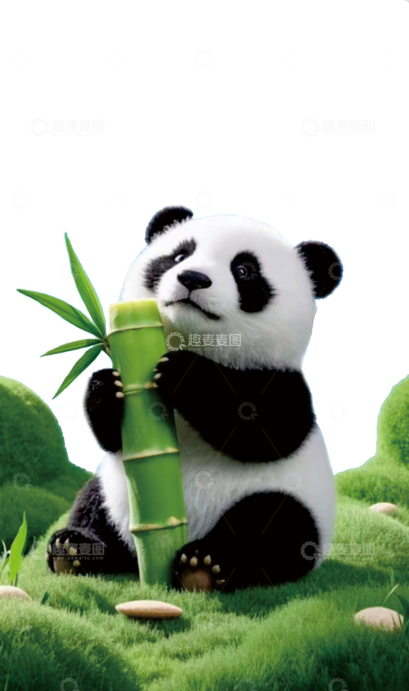高清大图下载【趣麦麦图】可爱熊猫爬竹子卡通素材2