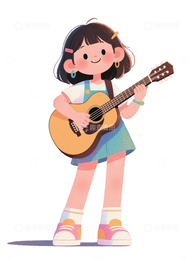 高清大图下载【趣麦麦图】卡通弹吉他女孩海报素材1