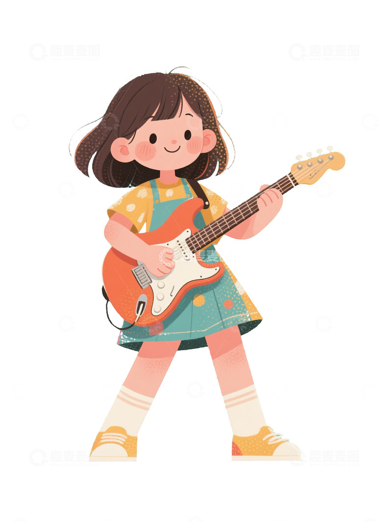 高清大图下载【趣麦麦图】卡通弹吉他女孩海报素材2