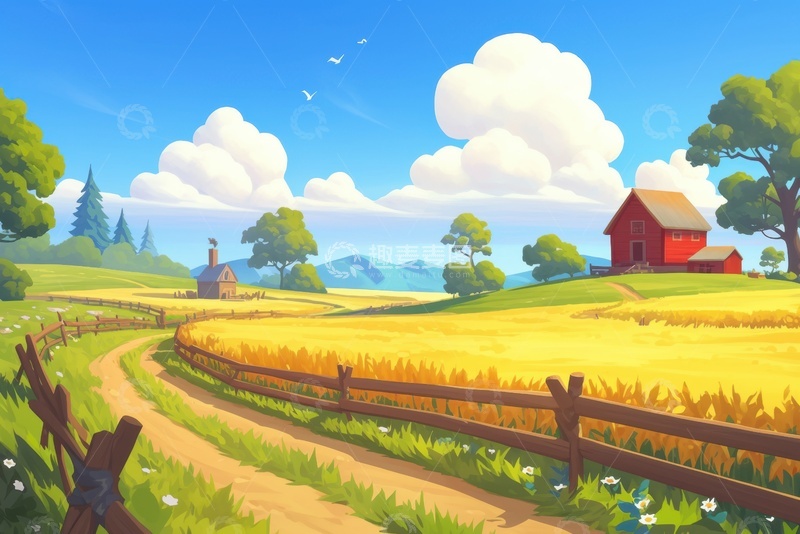 高清大图下载【趣麦麦图】卡通简约农田田地背景