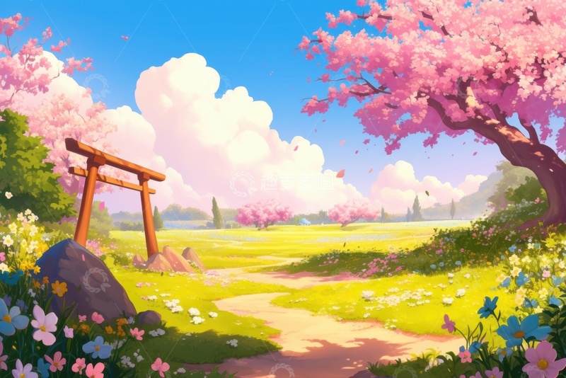 高清大图下载【趣麦麦图】卡通简约日式鸟居插画
