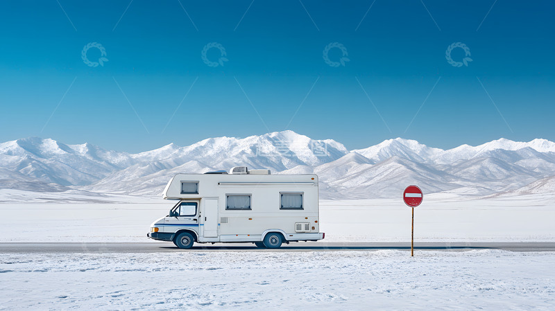 高清大图下载【趣麦麦图】秋冬雪山下的冰封公路与汽车4