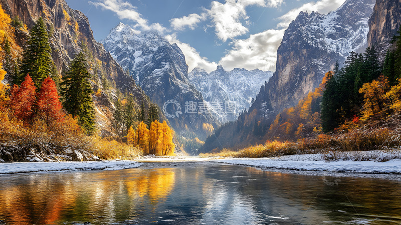 高清大图下载【趣麦麦图】雪山下的彩色树木3