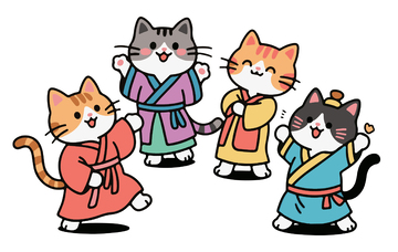 可爱拟人古装猫咪儿童简笔画