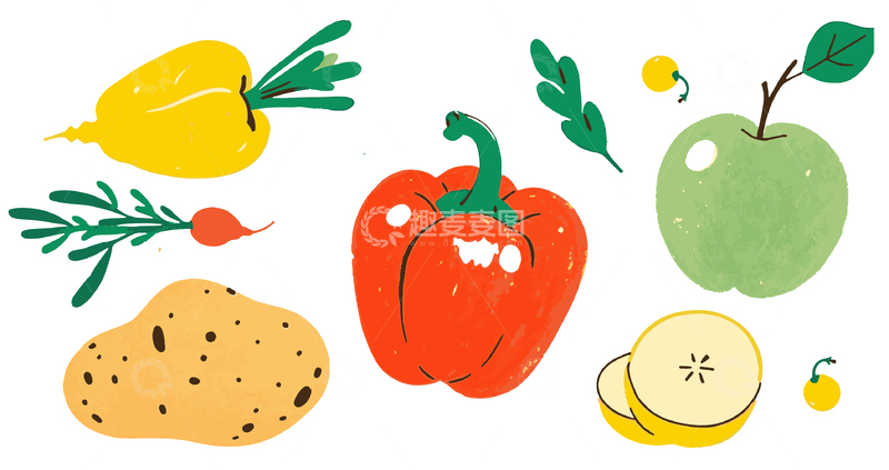 源文件下载【趣麦麦图】水果蔬菜矢量插画简约可爱