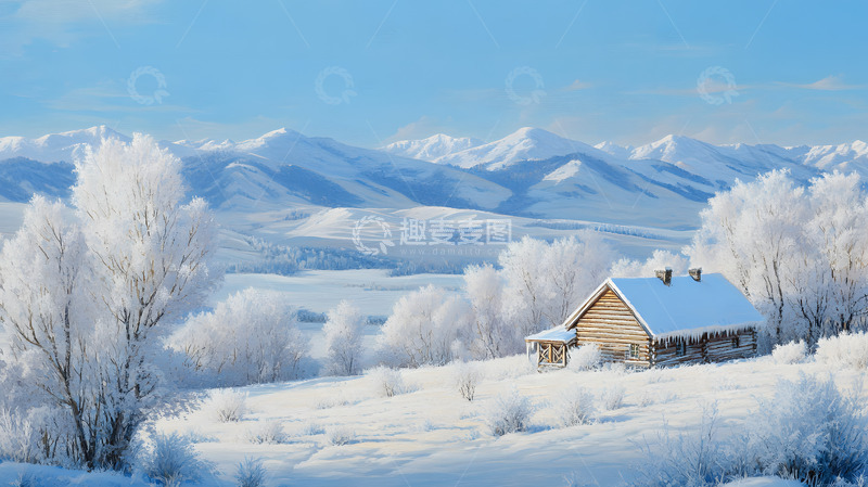 高清大图下载【趣麦麦图】冬日雪山木屋美景3