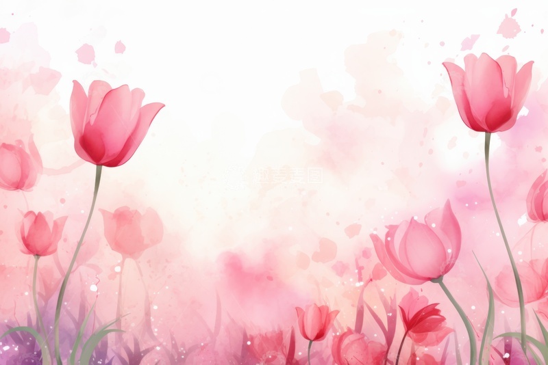 高清大图下载【趣麦麦图】水彩简约粉色花草背景