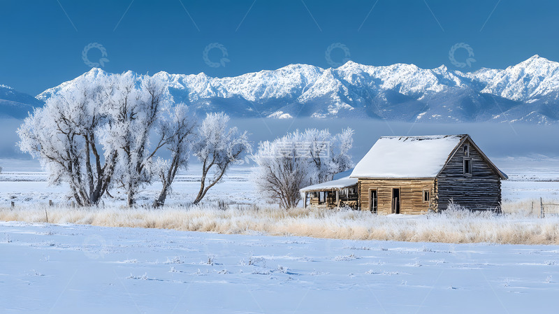 高清大图下载【趣麦麦图】冬日雪山木屋美景1