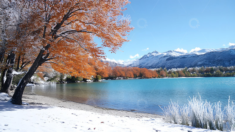 高清大图下载【趣麦麦图】冬日湖泊雪山树木3