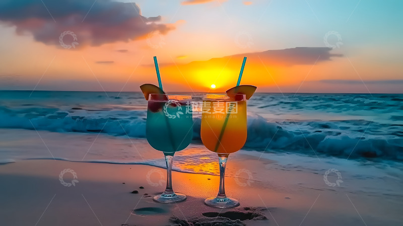 高清大图下载【趣麦麦图】夏天沙滩上的鸡尾酒摆拍5