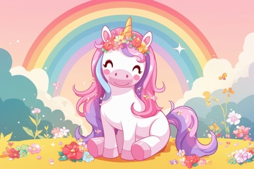 卡通简约可爱的独角兽插画