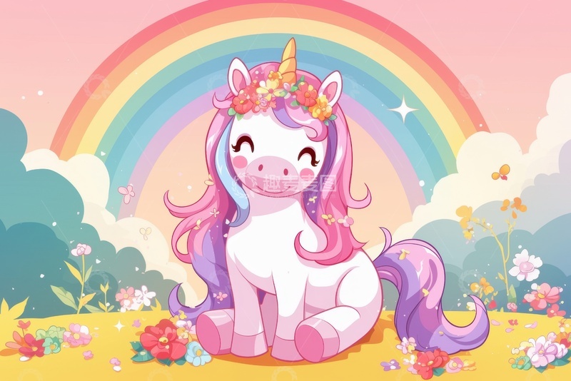 高清大图下载【趣麦麦图】卡通简约可爱的独角兽插画