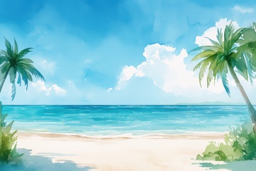 水彩沙滩椰树背景