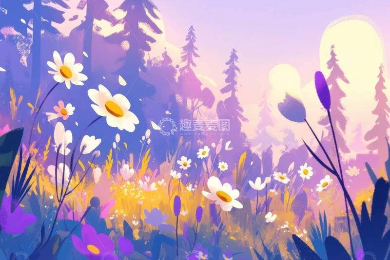 高清大图下载【趣麦麦图】卡通简约紫色花丛背景