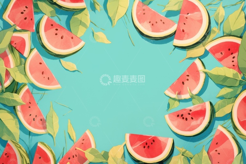 高清大图下载【趣麦麦图】卡通简约夏季西瓜边框背景