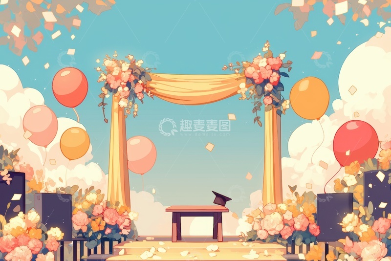 高清大图下载【趣麦麦图】卡通简约毕业季边框背景1