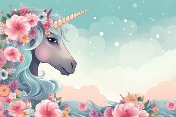 卡通简约独角兽鲜花背景