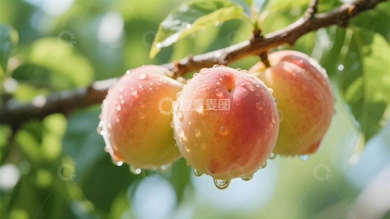 高清大图下载【趣麦麦图】挂在树上即将成熟的大桃2