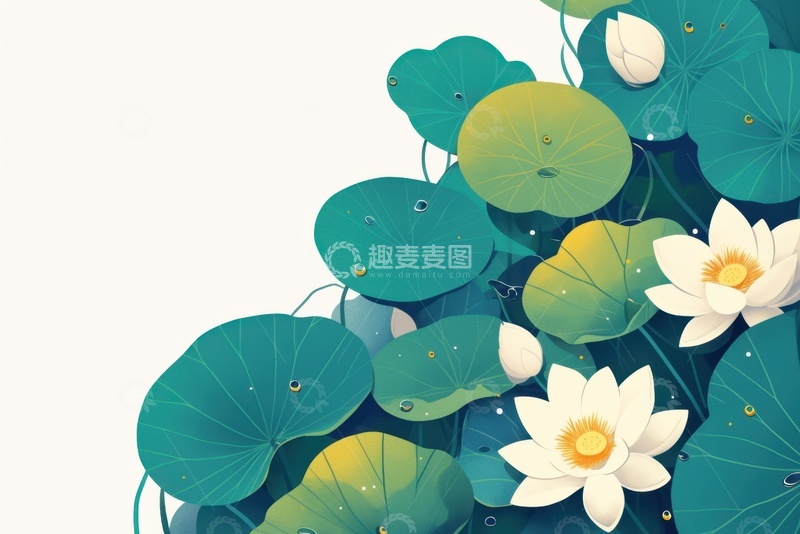 高清大图下载【趣麦麦图】卡通简约荷花荷叶背景