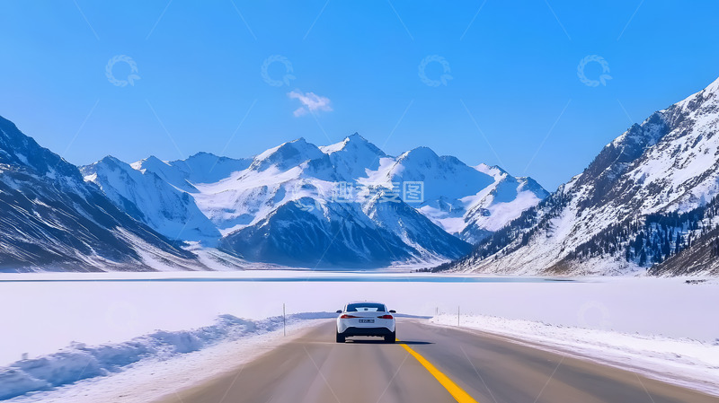 高清大图下载【趣麦麦图】冬季雪山冰封公路2