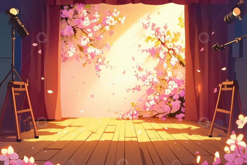 高清大图下载【趣麦麦图】卡通简约鲜花装饰的舞台