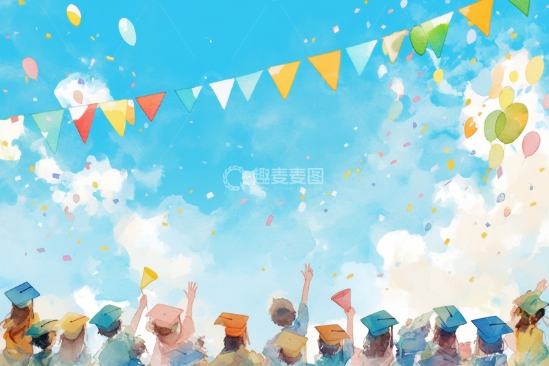 高清大图下载【趣麦麦图】卡通简约欢呼的毕业生