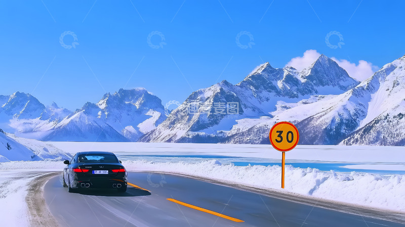 高清大图下载【趣麦麦图】冬季雪山冰封公路4