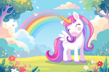 卡通简约独角兽彩虹背景