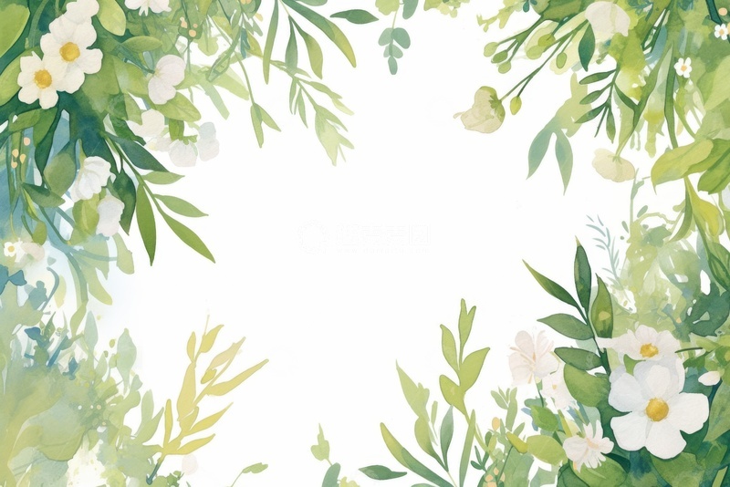 高清大图下载【趣麦麦图】水彩手绘植物花卉边框