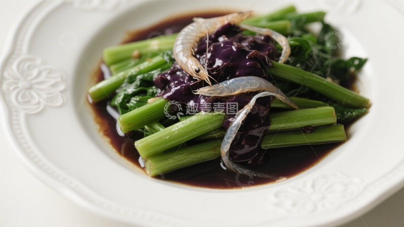 高清大图下载【趣麦麦图】紫酱白虾菜心5