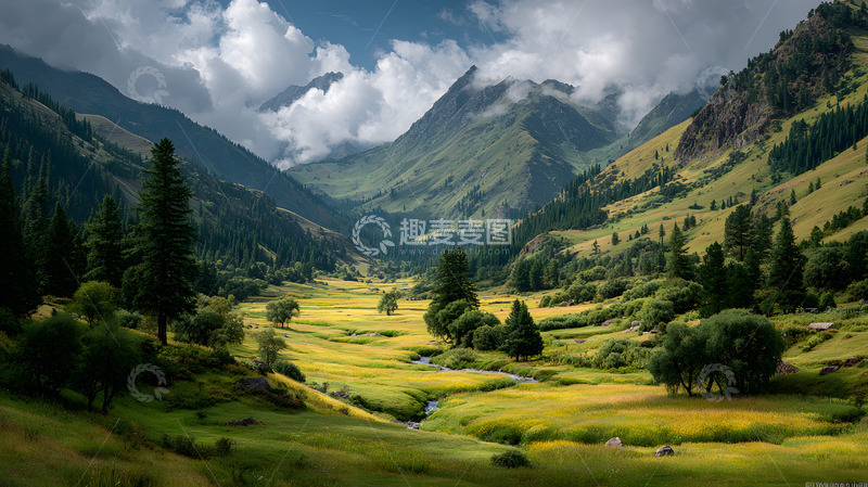 高清大图下载【趣麦麦图】绿色的高山丘壑风景3