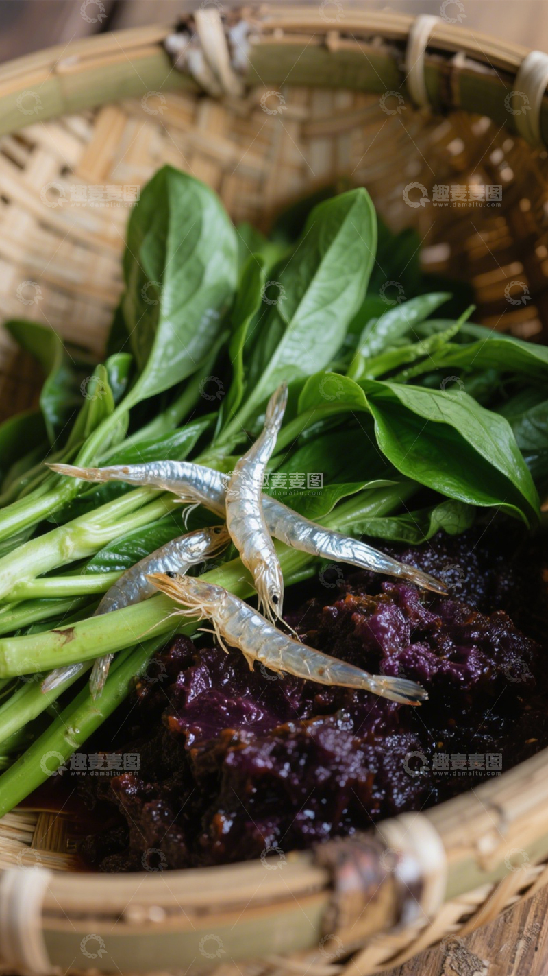 高清大图下载【趣麦麦图】紫酱白虾菜心4