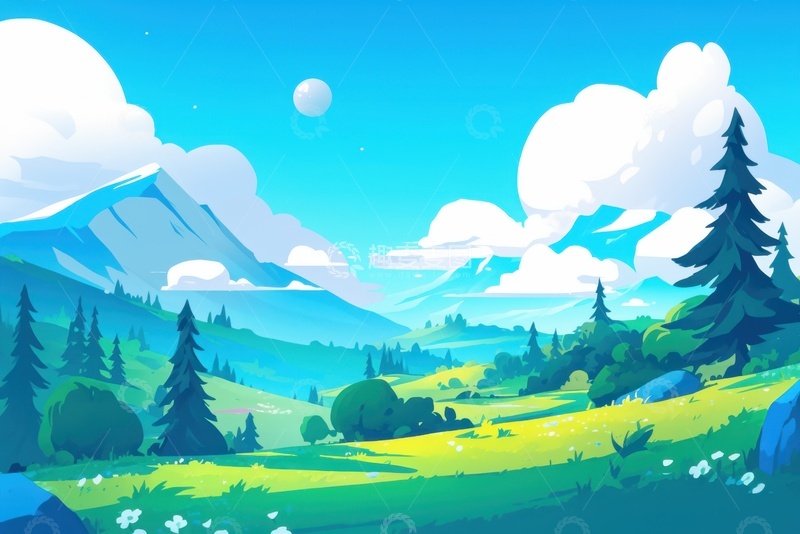 高清大图下载【趣麦麦图】卡通简约森林绿草地背景
