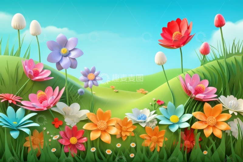 高清大图下载【趣麦麦图】立体花朵花丛边框背景