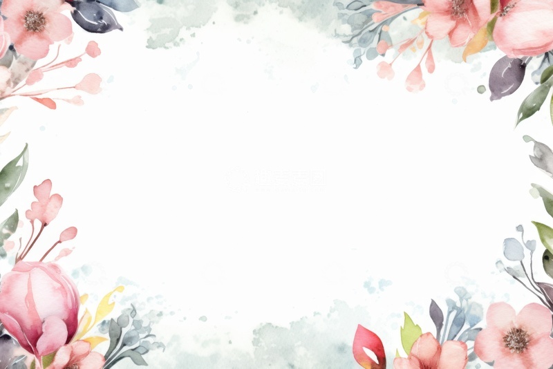 高清大图下载【趣麦麦图】手绘水彩花朵植物边框背景