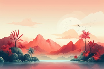 卡通简约手绘远山边框背景