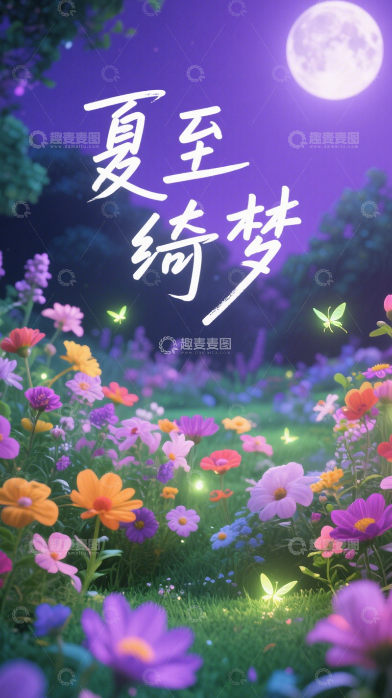 高清大图下载【趣麦麦图】夏至绮梦花海月夜