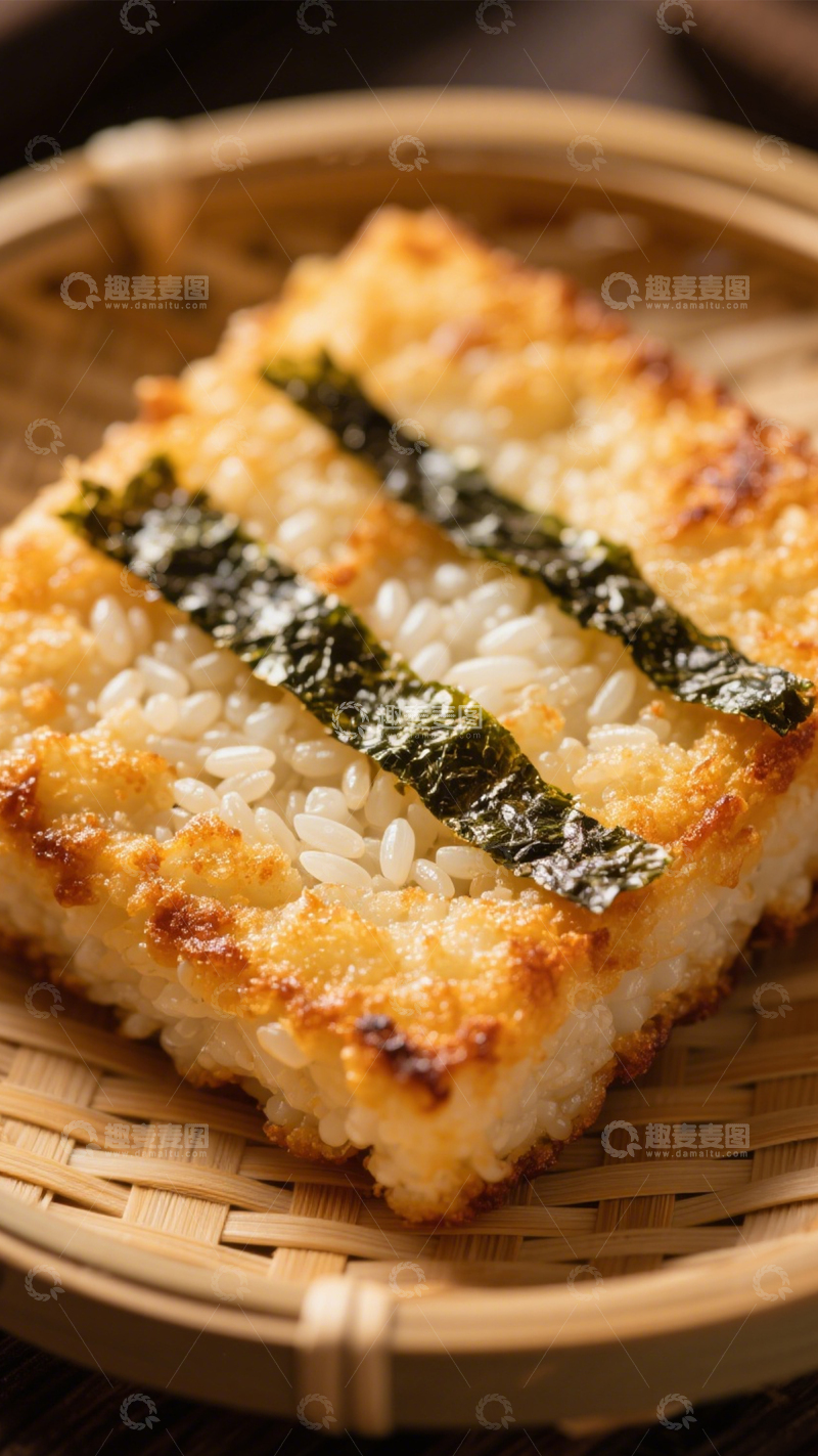 高清大图下载【趣麦麦图】海苔焦香煎饭团1