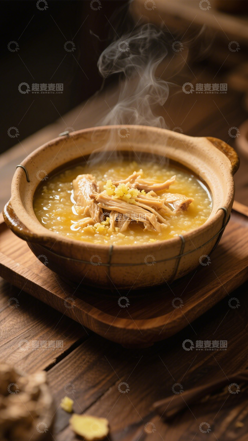 高清大图下载【趣麦麦图】养生暖身鸡肉粥1