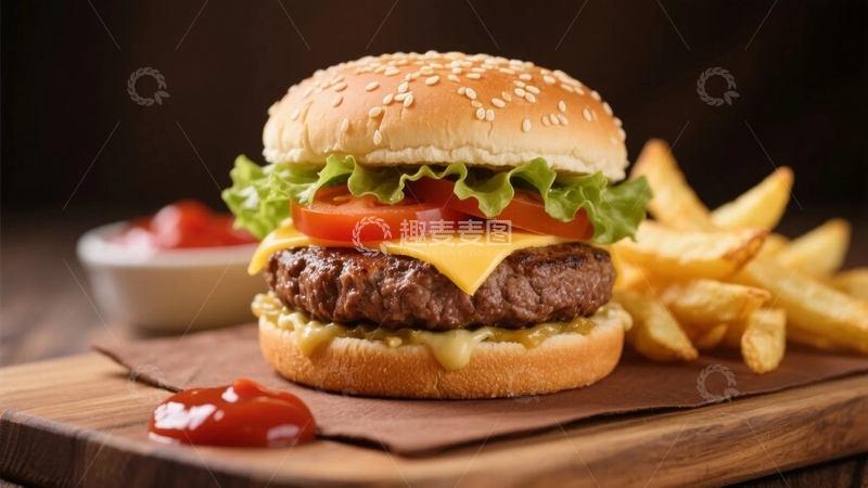 高清大图下载【趣麦麦图】美味的牛肉汉堡和炸薯条3