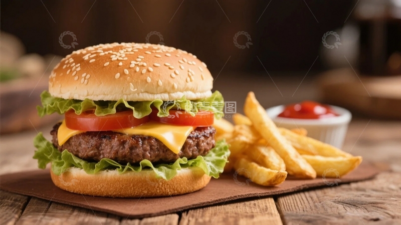 高清大图下载【趣麦麦图】美味的牛肉汉堡和炸薯条1