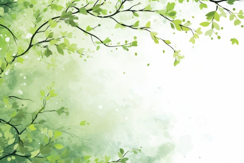 高清大图下载【趣麦麦图】手绘绿色树枝边框背景6